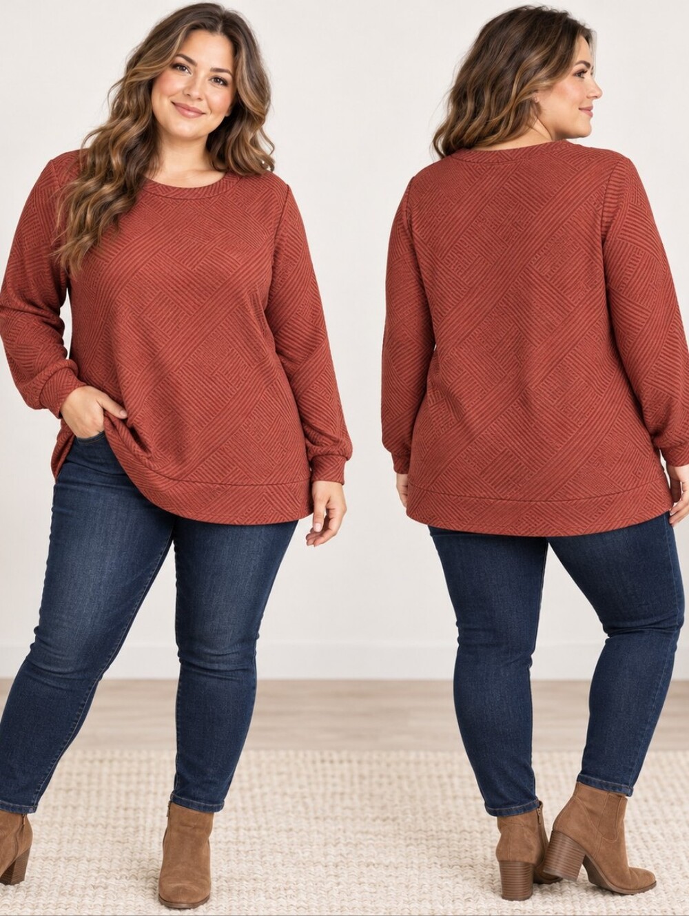 NWT BloomChic Size 12 Rust Textured Pullover Top Contemporary Casual Minimalist
